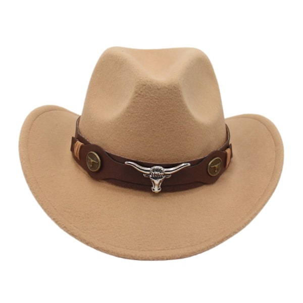Filt Cowboyhat til Børn, Etnisk Ko-hoved Tilbehør, Blød Jazz Fedora Hat med Koskindstrop, Krøllede Vinger, Cowboyhat 9 No, 9