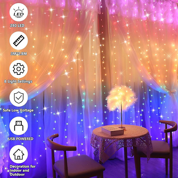 Vanntett USB Gardin Lyslenke med Fjernkontroll 8 Moduser LED Blinkende Lys Julefest Bryllup Halloween Dekor Multicolor