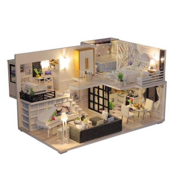Miniatyr hus DIY 3D trämöbler LED hus pussel dekoration
