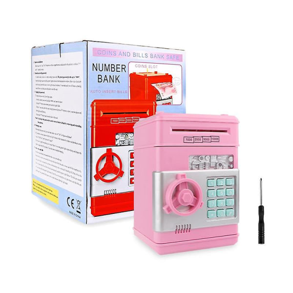 Sparbössor för barn Elektronisk spargris kassaskåp Digitala mynt Kontantsparande Säker insättning Minibankomat Barngåvor Pink