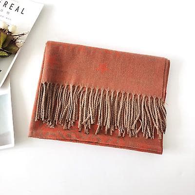 [LCS]Kashmir Brev Jacquard Tørklæde Kaffe Orange