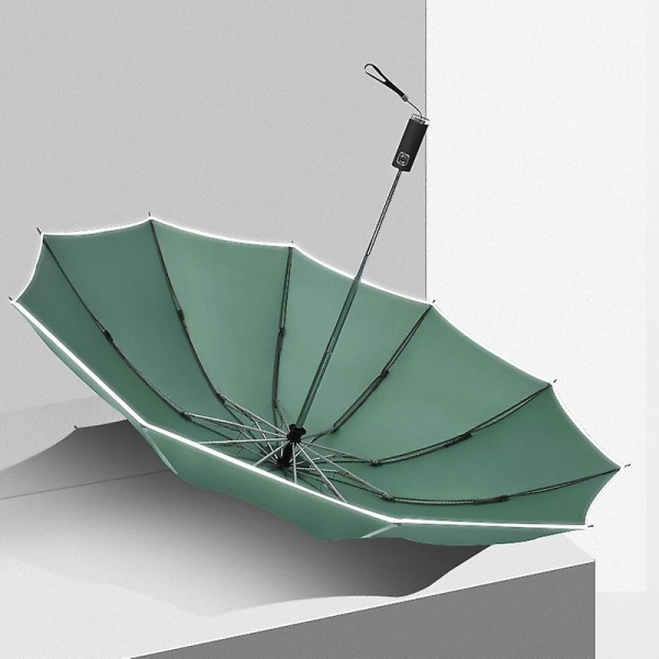 Automatiskt Paraply Med Reflexremsa Stort Omvänt 3-faldigt 105cm I Diameter 10 Ribbor Green