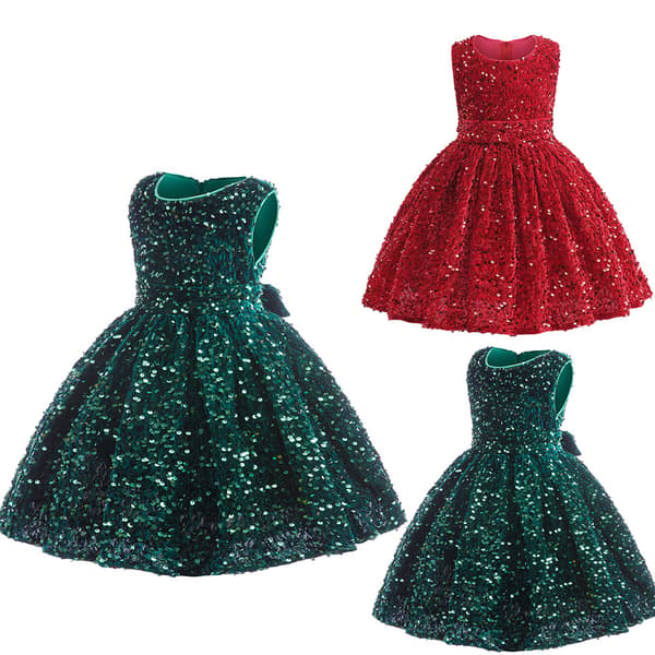 [LCS]Juleprinsesse Retro Pailletkjole Piger Dansefester Kjole Grøn 110CM Green