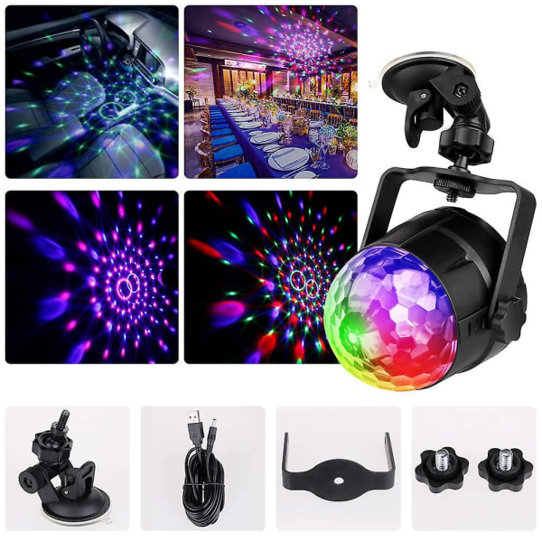 Diskokugle LED Diskolampe med 15 Lysformer, Diskolyseffekter 360 Graders Rotation med USB-kabel