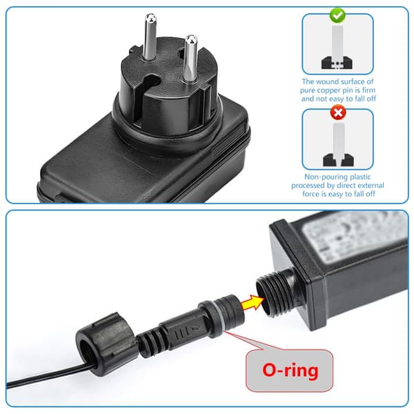 [LCS] 2 stk. Transformator 220V 12V IP44 Vandtæt Strømforsyning 12V 2A AC Adapter LED Transformator til Julelys Lyslenker