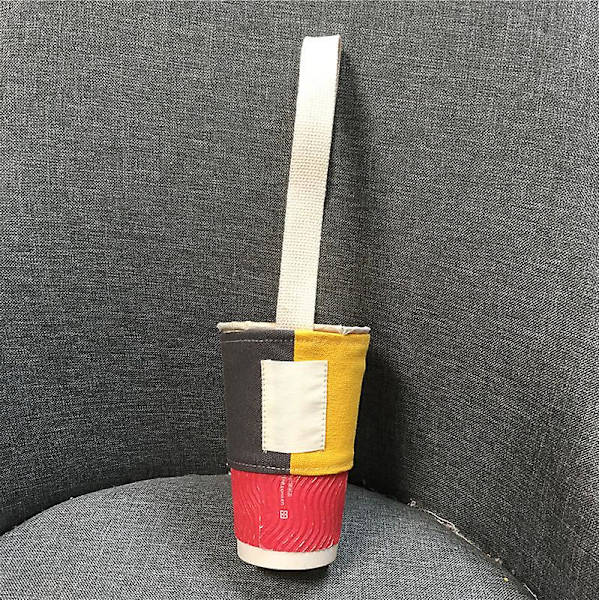 Färgkontrastskarvning Mjölktepåse Färgmatchande Mode Handhållen Koppskydd Mjölkte Liten Ficka Dryckespåse Kaffe grayish yellow
