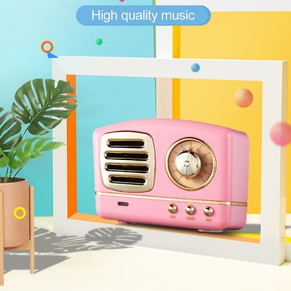 Retro trådlös Bluetooth-kompatibel högtalare Vintage Mini Stereo Högtalare Pink