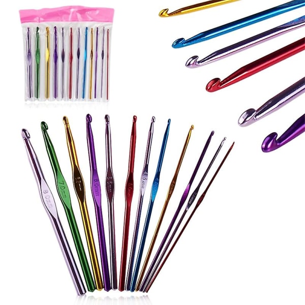 12 st Metallhandtag Virknålar Sticknålar Set Aluminium Bambu (2mm-8mm) Flerfärgad