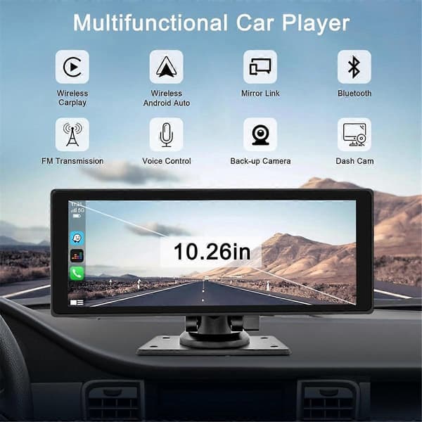 [LCS]Portable Wireless Carplay Car Stereo with Dash Cam - 10.26 Inch HD IPS Screen, Android Auto, 1080P Rear Camera, Bluetooth