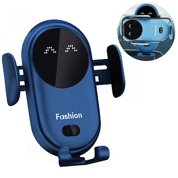 Trådlös Billaddare Mobiltelefonhållare Qi Induktion Smart Sensor Snabb Laddningsställ Fäste Kompatibel med Samsung S10 Note 10 iPhone 11 10W Blue
