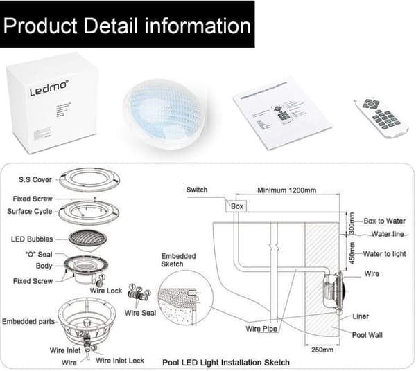 [LCS]36W PAR56 Poolbelysning, LED Poolspotlight Vandtæt IP68, LED Sub