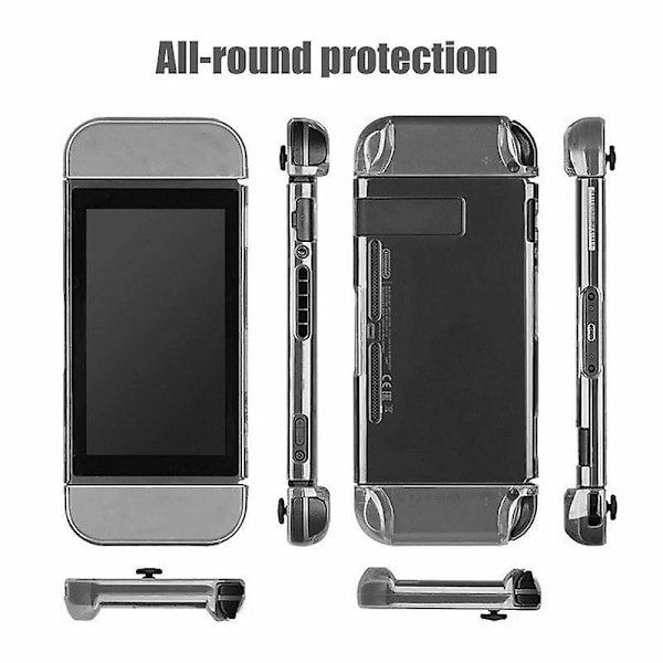3 in 1 Nintendo Switchille: läpinäkyvä kova takakuori + karkaistu lasinen näytönsuoja + 6 kpl peukalo-otegrippejä Grey back case