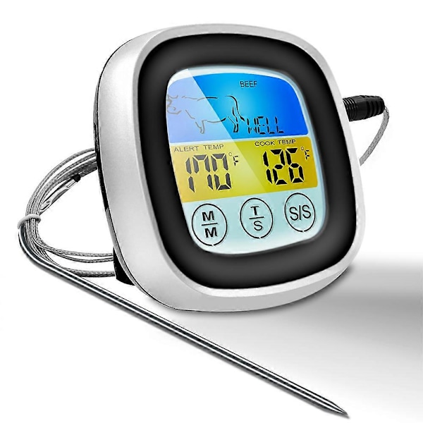 Touchscreen Kötttermometer Matlagningstermometer BBQ Grill Röktermometer Timer Varning Matlagning Bakning Ugn Digital Termometer