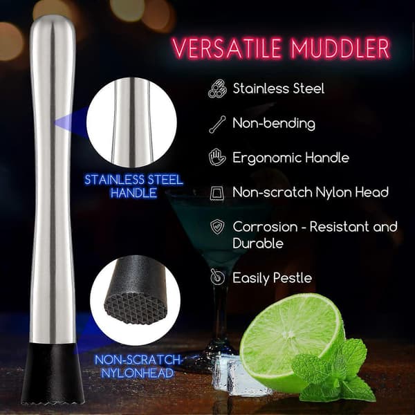 8 tommer cocktailmuddler og røreske i rustfrit stål til hjemmebaren