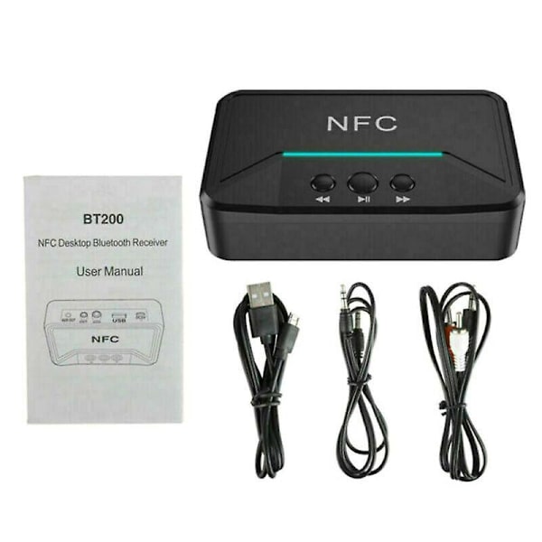 Trådløs Bluetooth 5.0 Receiver 3.5mm Jack AUX NFC til 2 RCA Audio Stereo Adapter