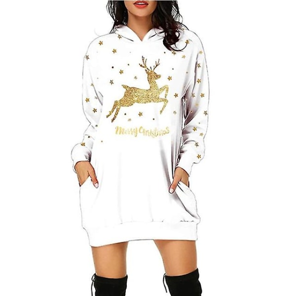 Julstil Sweatshirts Klänning Ficka Huvtröjor Dam Toppar Pullover Tecknad Roliga Sweatshirts För Dam Casual Pullover Höst XL