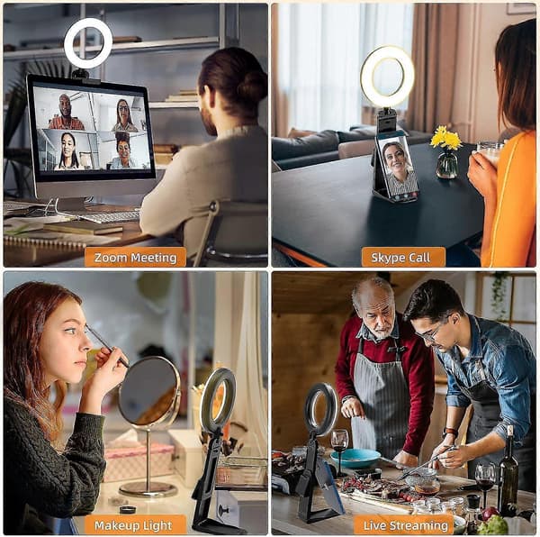 5\" Skrivebordsringlys med stativ, LED-ringlys til bærbar skærm, videokonferencebelysning, Zoom mødebelysning til videoopkald Selfie Makeup Pc Webca