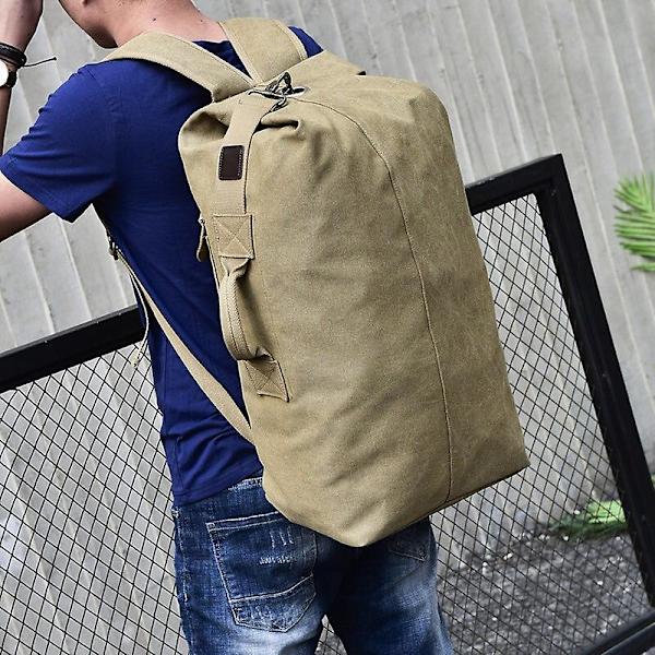 Canvas ryggsekker med stor kapasitet for utendørs bruk, slitesterke sportssekker for menn til fotturer og klatring Khaki