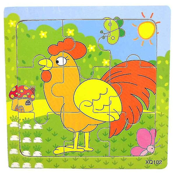 Træpuslespil med dyr til 3D mosaik, lærerigt for børn, til babys fødselsdag Rooster
