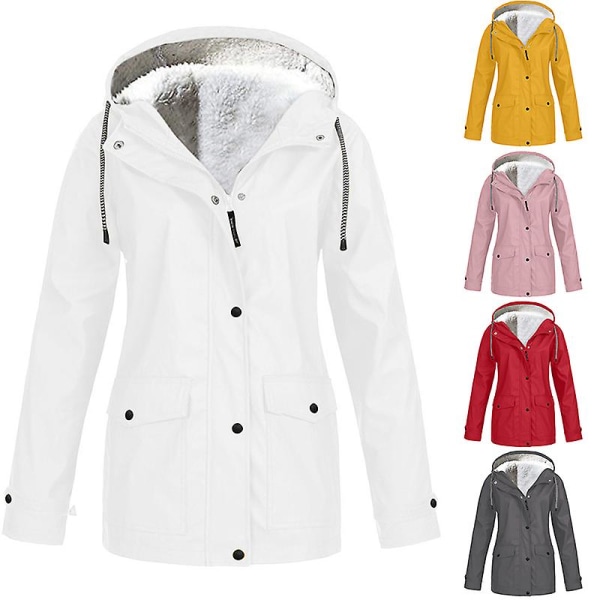 Dam Vinterjacka med Fleece Foder, Utomhuskläder för Bergsklättring, Jacka med Huva och Dragkedja Gray 4XL