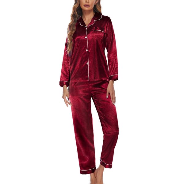 [LCS] Dame Pyjamas Sæt 2 Dele Loungewear Langærmet Top Bukser Polyester Tøj