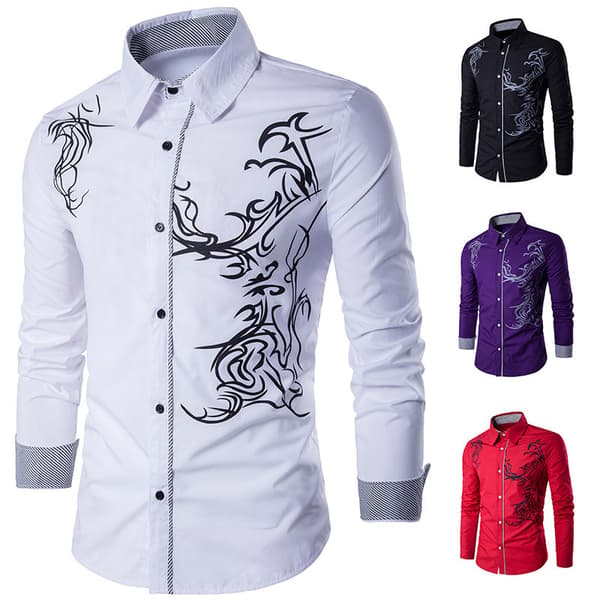 [LCS]Herre printet button-down skjorte langærmet afslappet skjorte sort XXL black