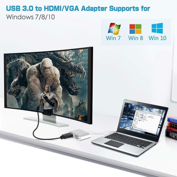 [LCS]Kompatibel med PC 2-i-1 USB 3.0 til HDMI + VGA Full HD 1080p Videoadapterkabelkonverterer