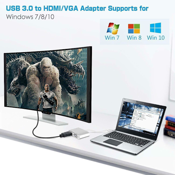 Til PC 2 I 1 USB 3.0 Til HDMI + VGA Fuld HD 1080p Video Adapter Kabel Konverter