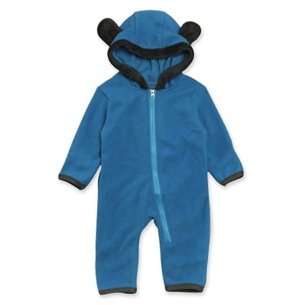 Newborn Baby Jumpsuit Hooded Fleece Rompers Långärmad Onesies Ytterkläder Outfits blue 60 yards