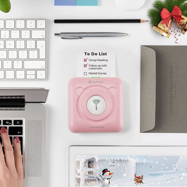 Födelsedagspresent Bärbar skrivare med björnficka, Mini Bluetooth Peripage thermal skrivare Skriva ut foton Etiketter Kvitton Pink