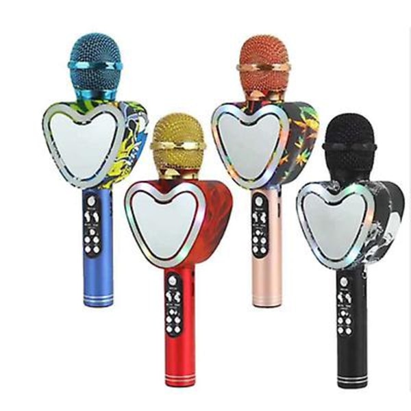 Hjerteformet trådløs bluetooth karaoke mikrofon, 4 i 1 med LED-lys til KTV red