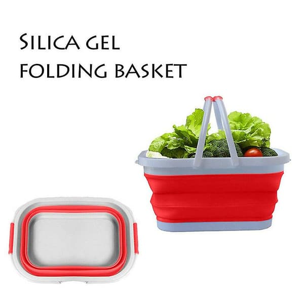 [LCS] Rektangulær stor kapacitet foldbar silikone madkurv spand opbevaringskurv Red