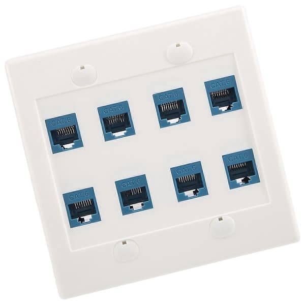 [LCS] Ethernet Väggplatta 8 Portar - Dubbel Gang Cat6 RJ45 Jack Blå