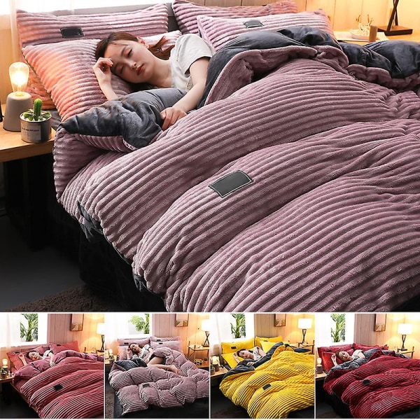 3/4 Delar Ab-Sida Förtjockad Sammet Vinter Sängkläder Set Full Queen King Size Påslakan Hushåll Gray 150cm*200cm