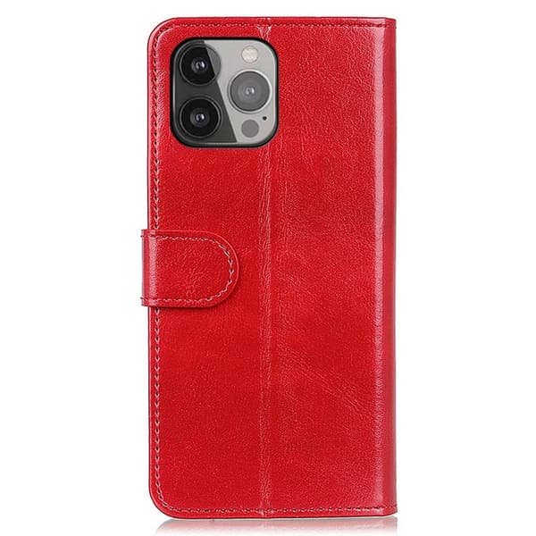 Kompatibel med iPhone 13 Pro Max Deksel Crazy Horse Lær Rød Red R\u00f6d