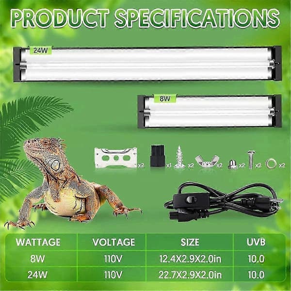 T5 UVB Krybdyrlysarmatur 8W 10.0 UVB Lampe med Buet Legeringsreflektor til Terrarium