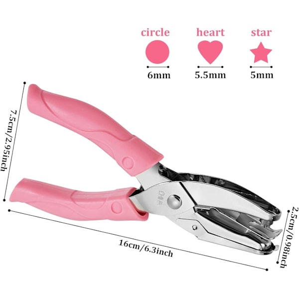 Huller Håndhulsmaskine med blødt greb og 0,63 cm cirkel 0,5 cm stjerne 0,56 cm hjerteformede huller Tøj Scrapbooking værktøj