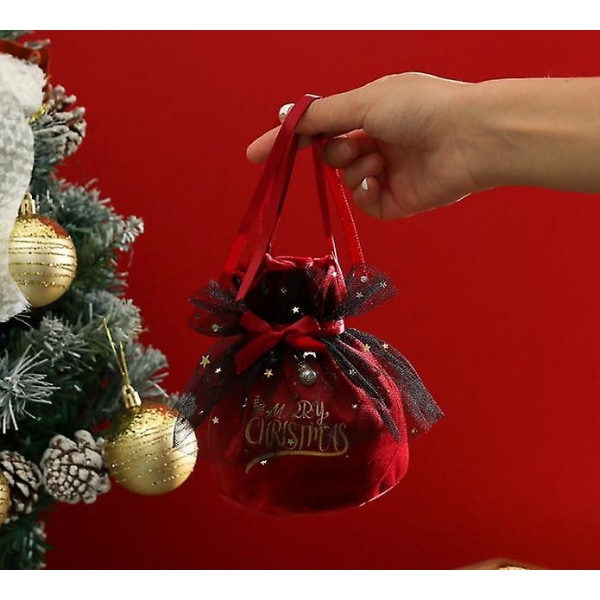 4st julklappsväska i sammet Bärbar presentficka med dragsko 2green 2red
