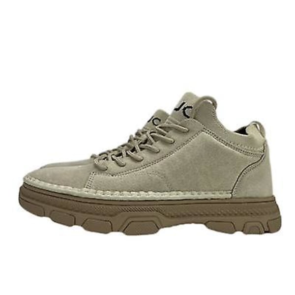 Män Läder Topplager Grisskinn Sneakers Sport Casual Skor sand 43