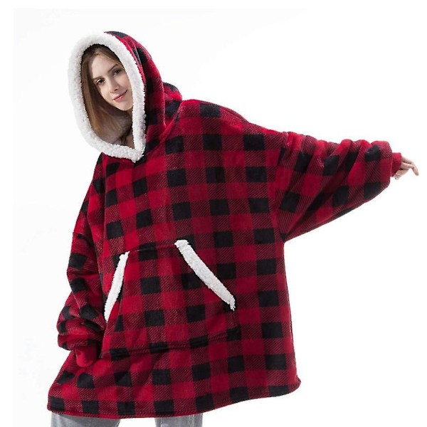Flannel Hætteklæde Tæppe, One Size red and black