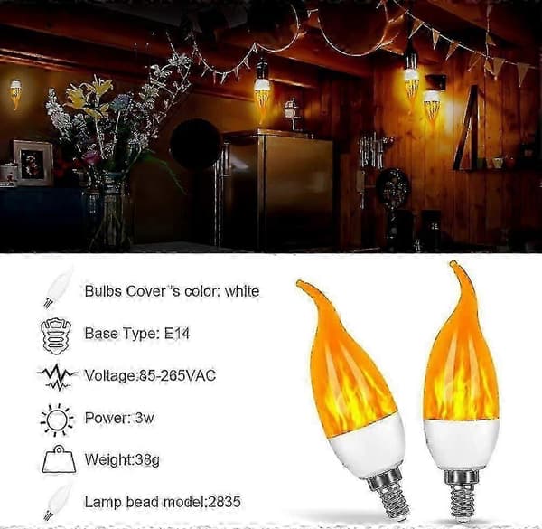 4-pakning 3W E14 LED-lyspære Flame Effect-lyspære med 3 lysmoduser Dekorativ lyspære