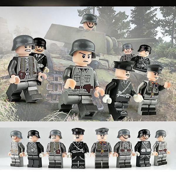 8 stk. Militære Byggeklodser Minifigur 2 Stationer Tysk Kontor