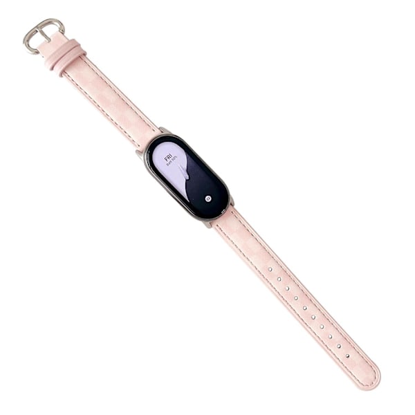 Ersättningsarmband Kompatibelt med Xiaomi Smart Band 8 Äkta Läder Rutmönster Klockarmband Pink