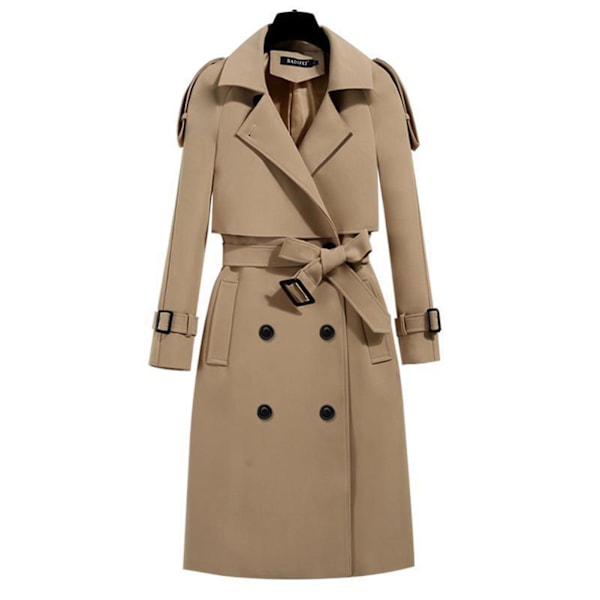 Klassisk trenchcoat til kvinder, mellemlang, mode, vindtæt jakke til efterår, forår og hverdagsbrug Khaki 2XL Khaki