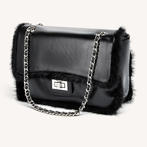 Dam Äkta Läder Handväska Axelremsväska Messenger Crossbody Väska Designer Flap Handväskor Med Kedjerem Black