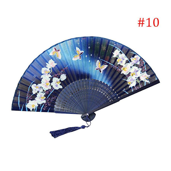 Mode Fjäril Blommor Mönster Spets Bambu Handhållna Fällbara Fläktar För Flickor Kvinnor 10