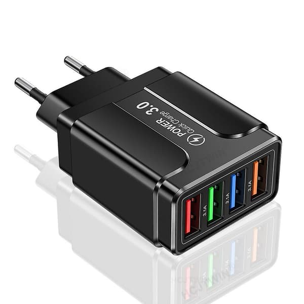 3.1a 4-ports USB-vægstik strømadapter vægoplader kompatibel med iPhone/Android Quick Charge Cube Brick Box Base Head