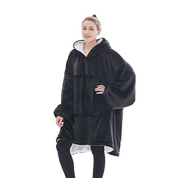 Oversized Hoodie Tæppe Sweatshirt, bærbar Lazy Tæppe black