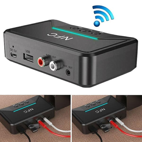 [LCS] Trådløs Bluetooth 5.0-mottaker 3,5 mm Jack AUX NFC til 2 RCA Audio Stereo-adapter