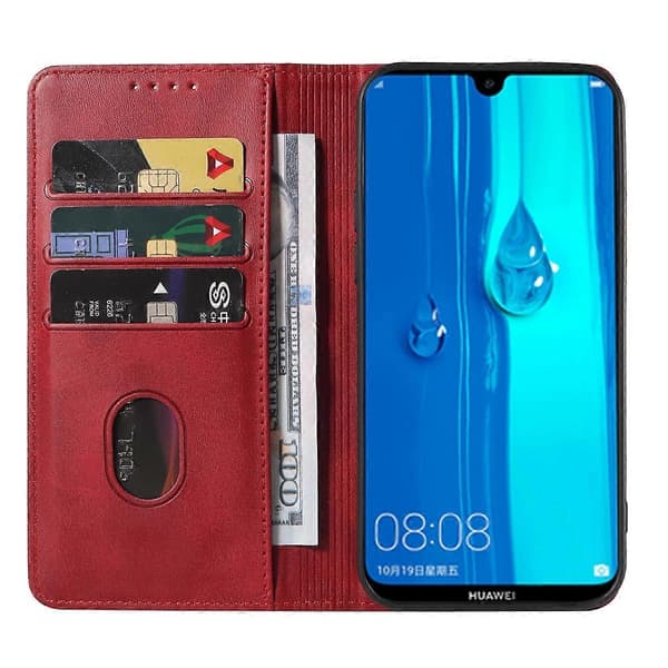 For Huawei Y Max Magnetisk Lukking Skinntelefonveske Red